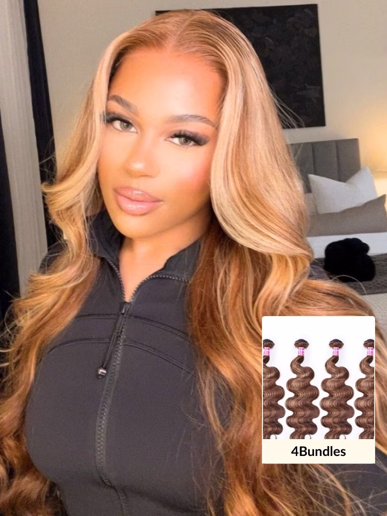 Blonde Highlight Piano Color Body Wave Hair 4 Bundles Human Hair Weaves