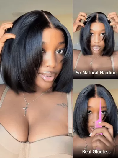 Yaki Straight Blunt Cut Short Bob 7x5 Pre-Cut Lace Wig Human hair