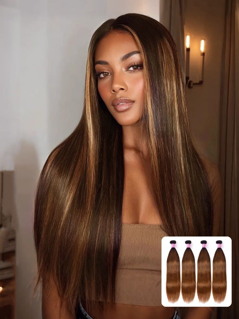 Ombre Dark Roots Balayage Color Silk Straight Human Hair Weaves 3 Bundles Deal
