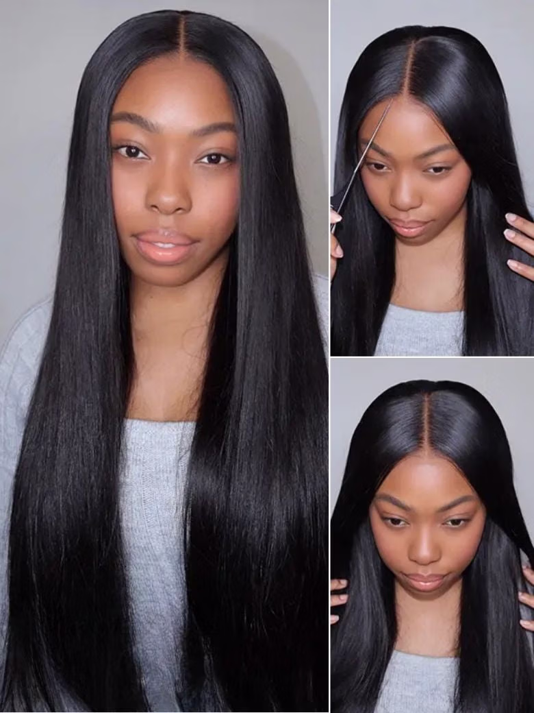 Yaki Straight Glueless 7x5 Bye Bye Knots Pre-cut Closure Wig With Bleach Knots