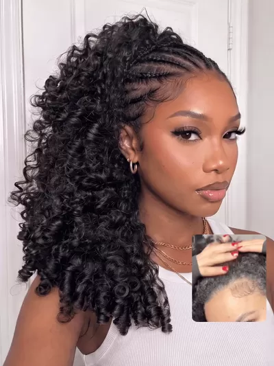 Burmese Curly Glueless Install Half Wig with Finger Coily Ends Beginner Friendly