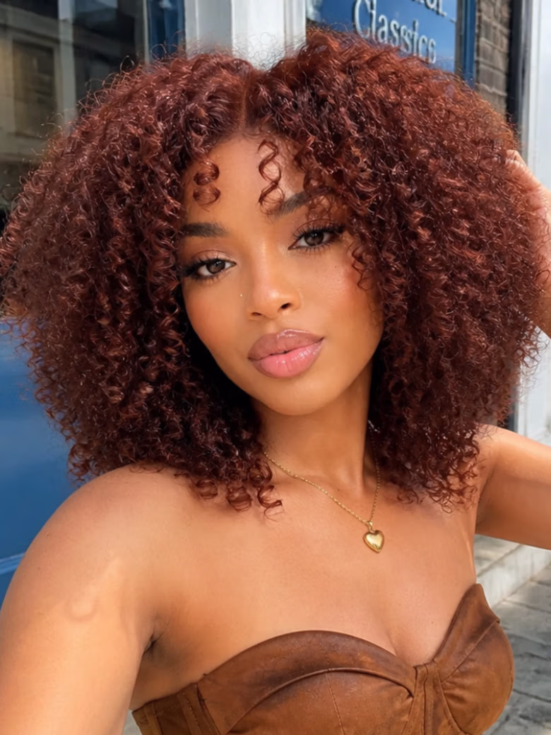7×5 Pre Cut Lace Reddish Brown Jerry Curly Afro Curl Bye Bye Knots Wig With Invisi Drawstring