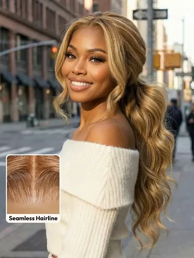 Honey Blonde Body Wave 7x5 Pre-Cut Lace Bye-Bye Knots Wig With Drawstring Wig