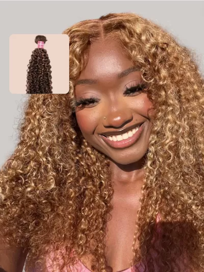UNice Curly Hair With Blonde Highlight Human Hair Weft One Bundle