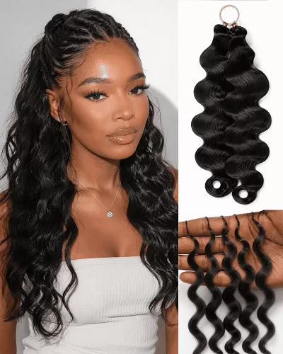 Arabella Body Wave Feather Crochet Hair Natural Black Hair Extensions Pre-Separated Lightweight Miracle Knots
