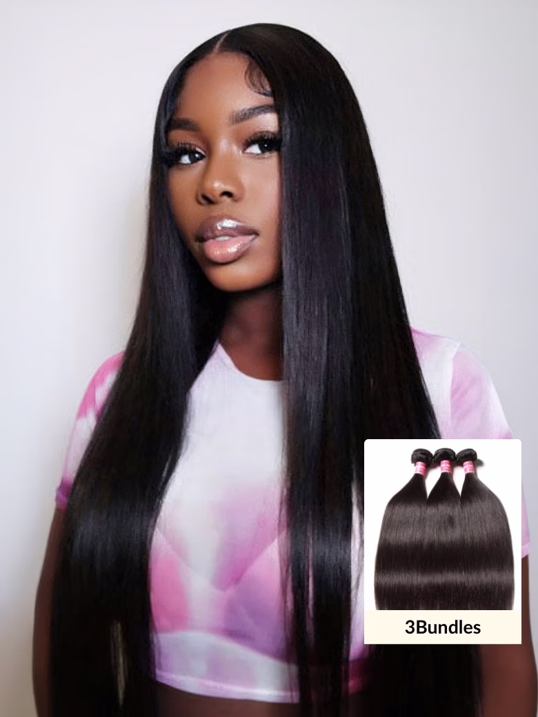Thick Peruvian Straight 1/3 Bundles Hair Weave With Remy Human Hair Extensions