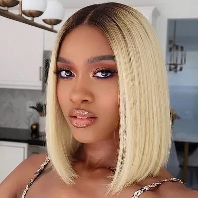 Ishow Blunt Cut Bob Wig T4/613 Color Human Hair Wigs 13x4 Lace Frontal Straight Hair Wig
