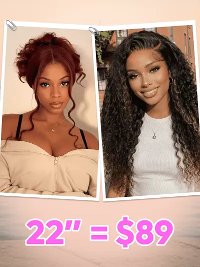13X4 Lace Front Glueless Sun-Kissed Reddish Brown Body Wave Wig& 7x5 Lace Black to Chestnut Brown Ombre Water Wave Curly Drawstring Wig