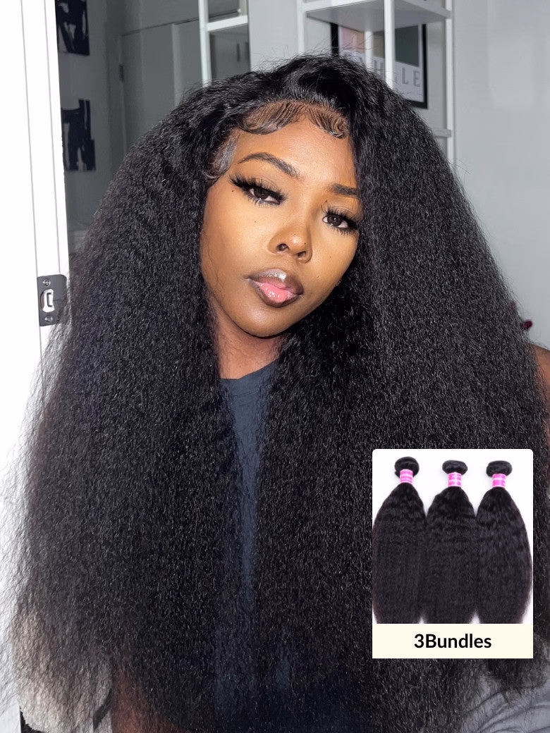 3 Bundles Brazilian Kinky Straight Hair Weft 8-26 Inches 100% Human Hair