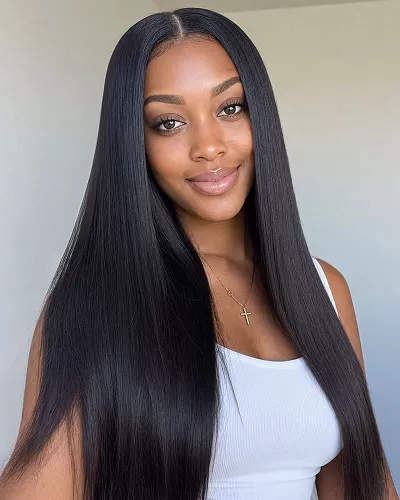 13x4 Frontal Lace Sikly Straight/Water Wave Wig Invisible Knots Natural Black Realistic Hairline