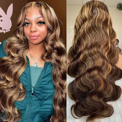 Balayage Highlight Wig 13x4 Lace Front Wig Body Wave Lace Frontal Human Hair Wigs P4/27
