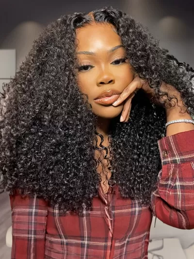 6x4.5 Pre Cut Lace Put On And Go Glueless Kinky Curly Black Air Wig 150% Density