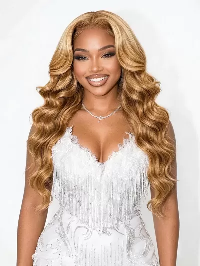 7x5 Bye-Bye Knots Wig With Drawstring Pre-Cut Glueless Lace Honey Blonde Body Wave Wig