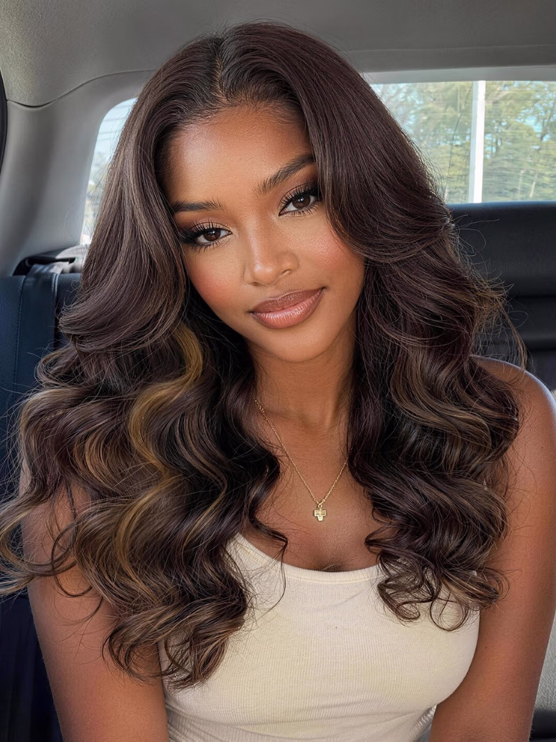 7x5 Bye Bye Knots Layered Body Wave Chocolate Brown Balayage Colored Lace Wig