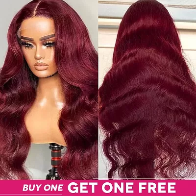 Ready To Wear 99J Burgundy Color Body Wave/Deep Wave Lace Frontal Glueless Wig