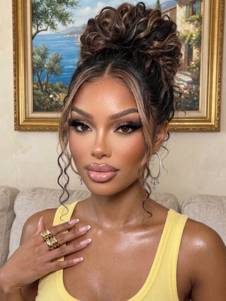 7x5 Pre Cut Golden Brown Highlights Water Wave Bye Bye Knots Lace Closure Wig With Pre Bleached Tiny Knots