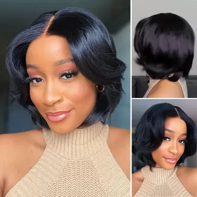 1 SEC INSTALL WIG / Elegant Boss Vibe Short Pixie Cut Natural Black / Ombre Brown Glueless Minimalist HD Lace Wig Pre Cut Lace