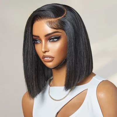 Yaki Straight Short Bob Wig Pre Everything Glueless Lace Front Wig