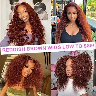 Reddish Brown Color 13x4 Pre Everything Body Wave / Jerry Curly / Kinky Curly / Water Wave HD Transparent Lace Wigs