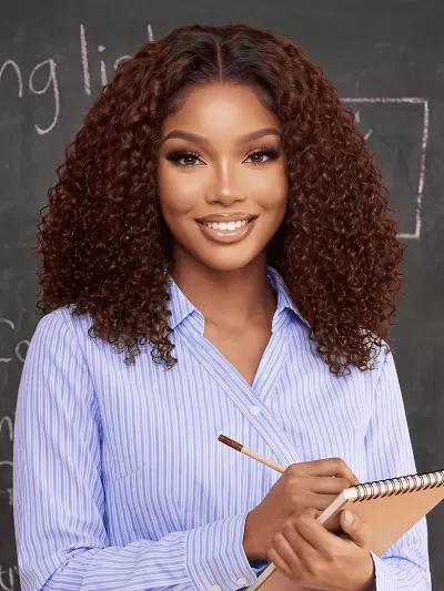 UNice 13x4 Pre-Everything Lace Frontal Auburn Red With Dark Roots Gluless Jerry Curly Wig with Invisi Drawstring
