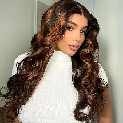 Ishow Ready To Wear PPB™ Colored Human Hair Wigs Auburn Brown Ombre Highlights Body Wave Lace Frontal Wig Pre Plucked