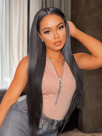 5x5 HD Glueless Bleached Knots Straight Lace Wig 150% Density 100% Human Hair Wigs