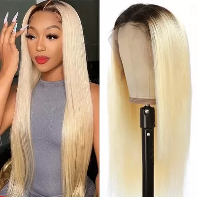 13x4 HD Lace Front Wigs Colored Lace Frontal Wigs Straight Human Hair Wigs 1B/613 Color