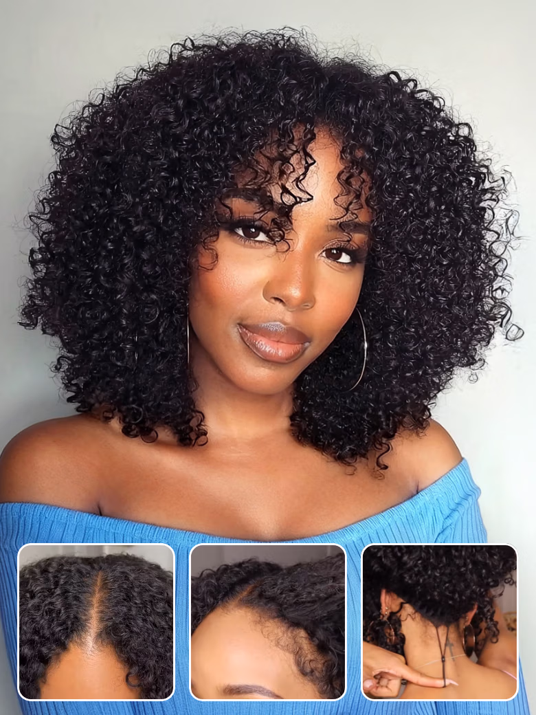 180% Density Afro/ Kinky Curly Upgrade New V Part With No Lace No Glue Affordable Wig