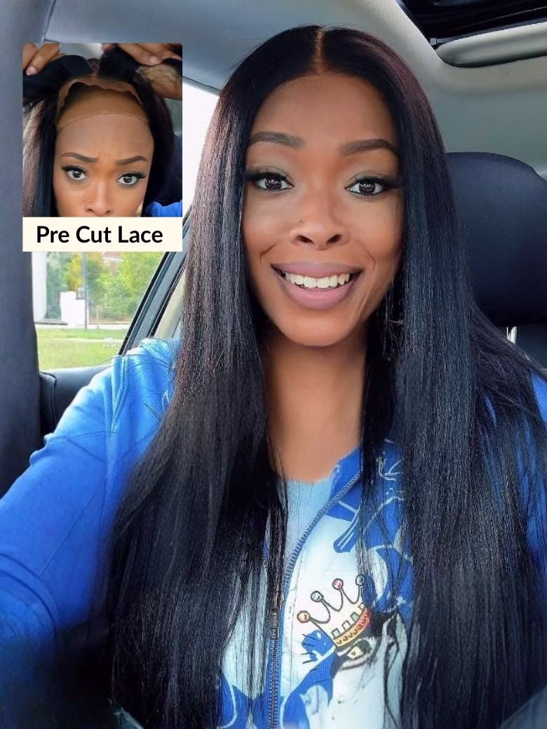 Yaki Straight Glueless 7x5 Bye Bye Knots Lace Closure Wig With Bleach Knots