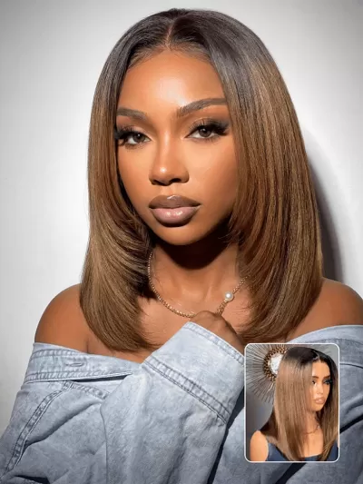 7x5 Bye-Bye Knots Ombre Chestnut Brown Put On and Go Yaki Straight Lace Wig