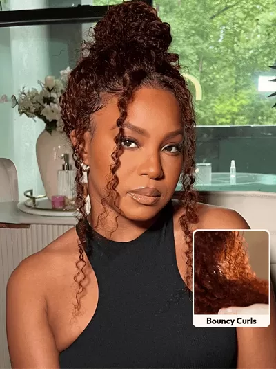 UNice 7x5 Bye-Bye Knots™ Wig Glueless Lace Sunset Jerry Curly for Reddish Brown Drawstring Wig With Bleached Knots