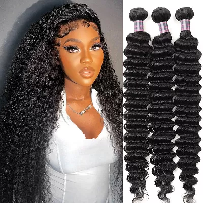 Ishow Deep Wave Bundles Brazilian Deep Curly Human Hair Weave 3 Bundles