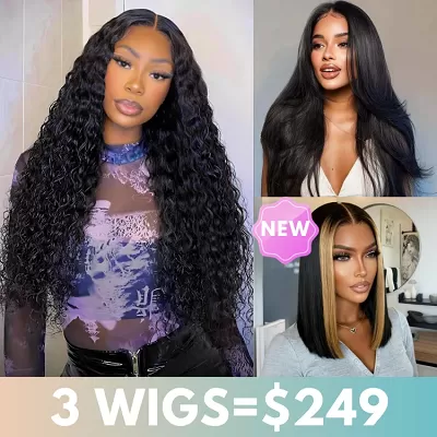 22" Layered Cut Yaki Straight Lace Wig+14" Water Wave 7x5 Lace Closure Wig+ Highlight Color 7x5 Lace Bob Wig