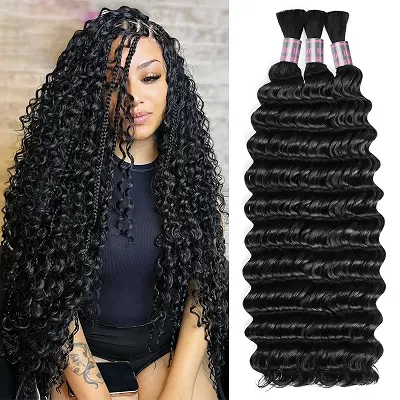 Ishow 15A 100% Unprocessed Raw Human Hair Bulk For Braiding Deep Wave 1B Black Color Human Hair Extensions