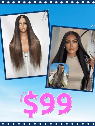 UNice 7x5 Bye Bye Knots Yaki Straight With Invisible Drawstring Wig& Brown Ombre V Part Yaki Wig