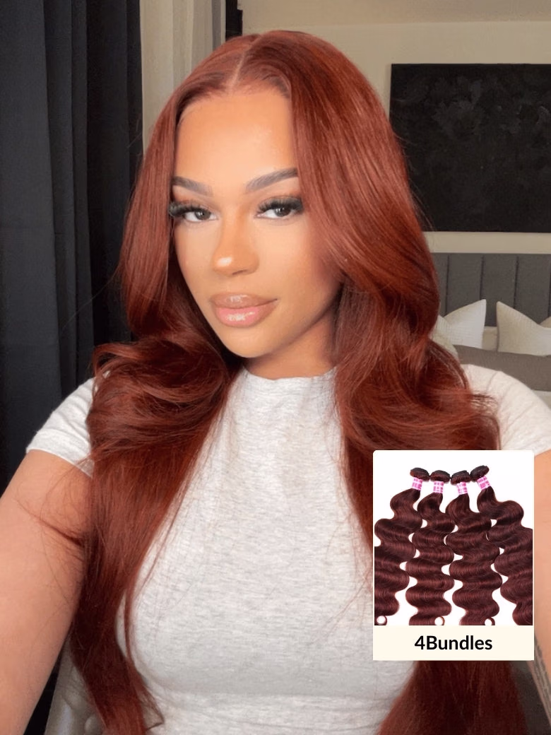 Reddish Brown Body Wave 4 Bundles 100% Human Hair Bundle Deals