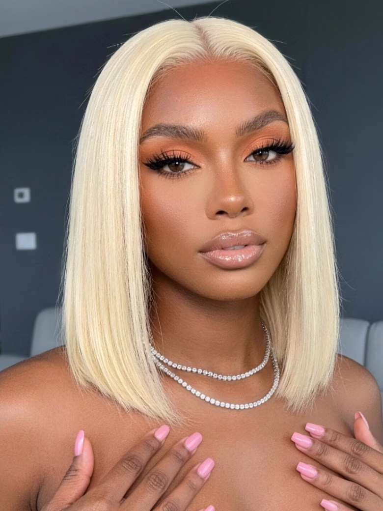 613 Blonde Sleek Straight Bob 13x4 Lace Frontal Wig With Invisi Drawstring