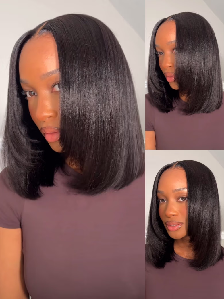 7x5 No Slip Pre-Cut Lace Blunt Cut Silky Straight Bob Wig With Elastic Drawstring