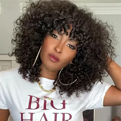 Beginner Friendly Water Wave Minimalist Lace Glueless Short Wig with Bangs
