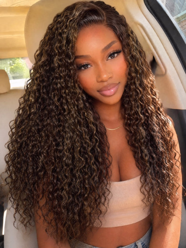 Jerry Curly 7x5 Bye Bye Knots Chocolate Brown With Caramel Highlights Colore Wig