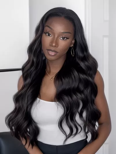 5x5 HD Pre Cut Lace 150% Density Put On And Go Glueless 0 Skill Needed Body Wave Black Air Wig Weekend Sale