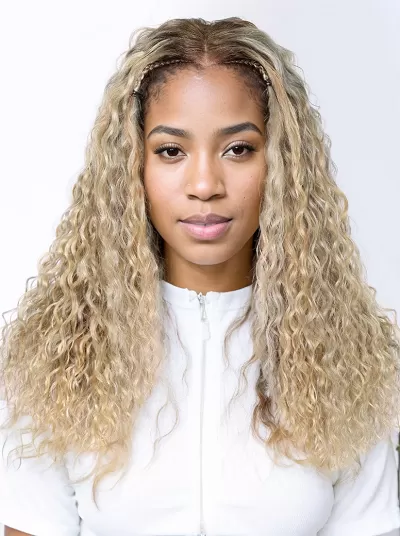 20 Inch 13x4 Lace Front 180% Density Glossy Blonde With Silver Highlight Water Wave Wig