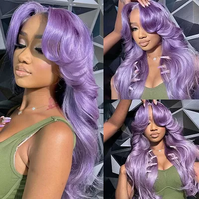 Ishow Light Purple Lavender Color Body Wave Human Hair Wigs 13x4 Lace Front Wig Transparent Lace Wig With