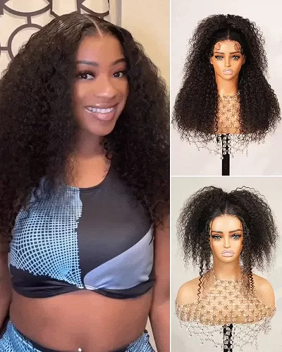 Arabella 3D Lace Half Wig Jerry Curly Wig Deep Curly Natural Black Breathable & Security