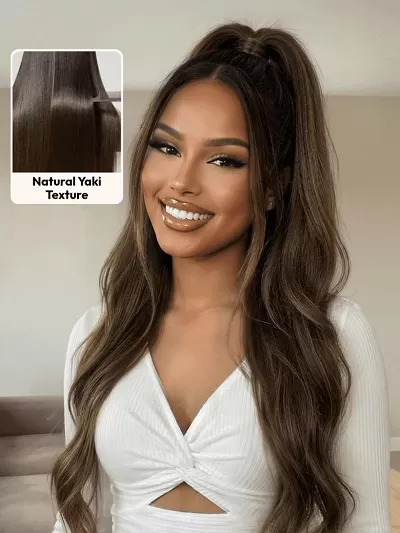 13x4 Pre Everything Glueless Lace Black to Chestnut Brown Ombre Yaki Straight Wig With Invisi Drawstring