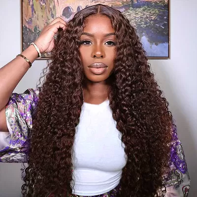 Brown Colored Human Hair Wigs Water Wave HD 13x4 Lace Front Wigs 180% Density Colored Wigs For Black Women