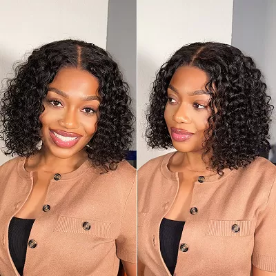 Natural Black Deep Curly Glueless 5x5 Closure Pre-Cut Lace Wig Breathable Cap