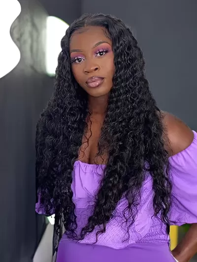 Glueless V Part Water Wave Natural Looking Wig With No Leave-Out