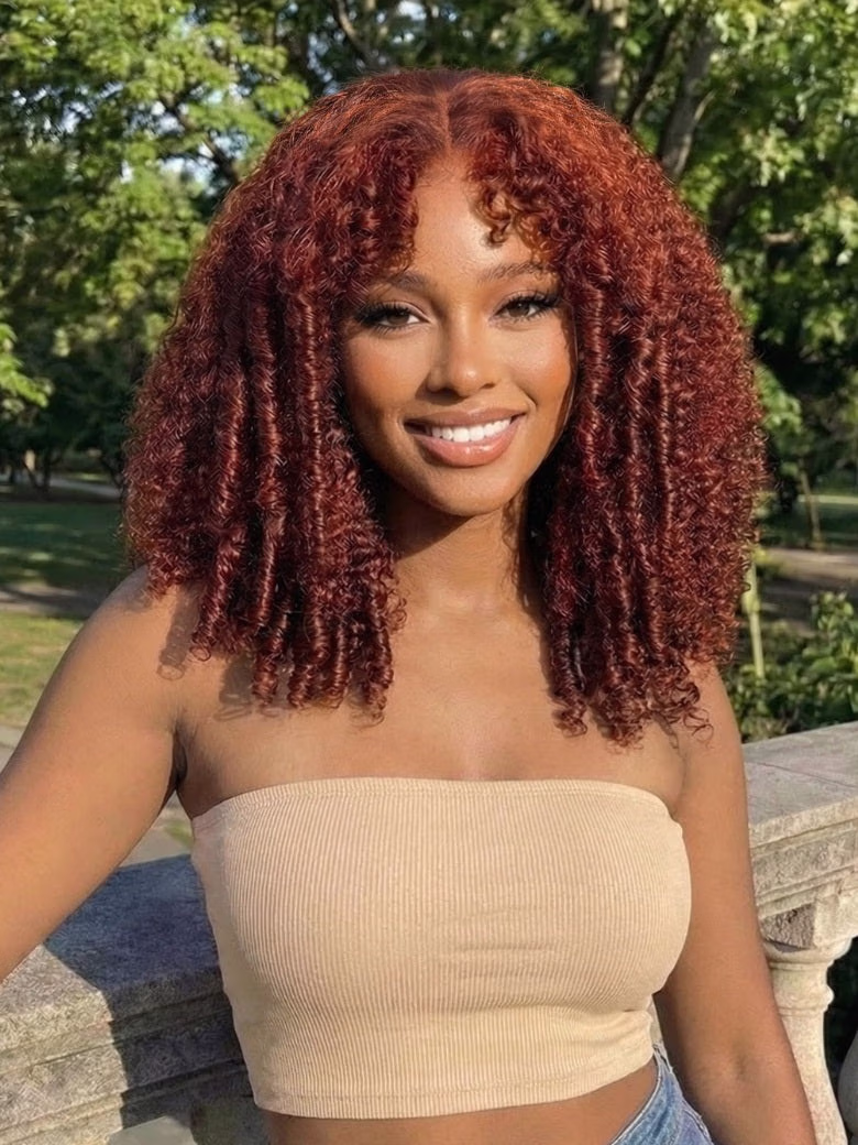 250% Density 7x5 Pre-Cut Afro Kinky Curly Reddish Brown Lace Wig With Invisi Drawstring