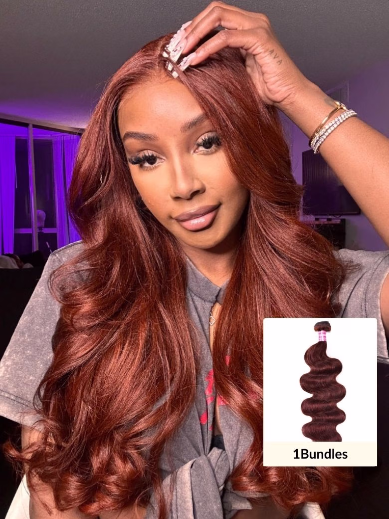 Reddish Brown Body Wave 100% Remy Human Hair 1 Bundle